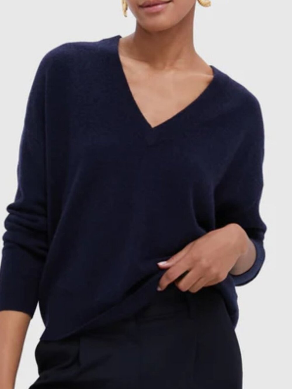 J. Crew 100% Cashmere V-Neck Sweater Navy L EUC